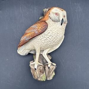 Chalkware Owl Owlet Wall Hanging Plaque, Made in England, Vintage
